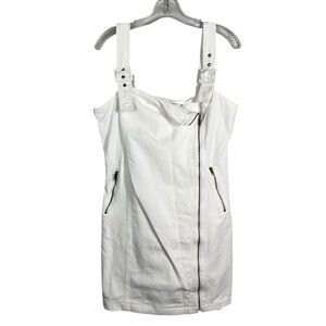 Le Lis White Denim Moto Zip Buckle Strap Bodycon Dress Large L Biker Party
